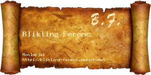 Blikling Ferenc névjegykártya